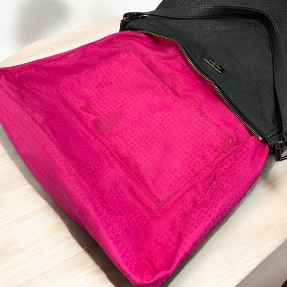 Kate Spade Black Leather hobo Shoulder Bag Pink Jacquard Lining WKRU3028 - Picture 10 of 16